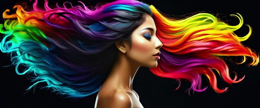 Portrait of an Indian girl with flowing colorful hair