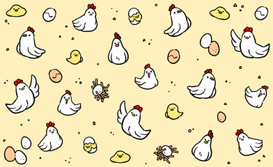 鶏　ひよこ　背景　卵　カラー　太線 © moi
