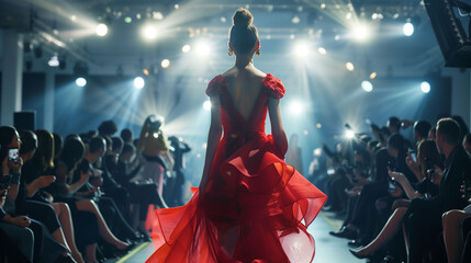 Fototapeta premium woman in red dress at a fashion show