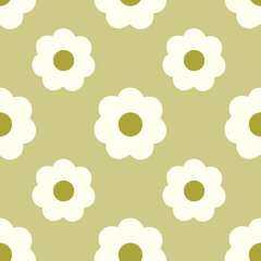 Seamless patterns with daisy flower, meadow on green background illustration. Cute summer wallpaper.