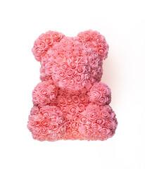 Pink bear for Valentine's Day isolated on white background