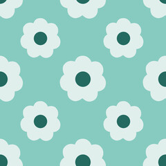 Seamless patterns with daisy flower, meadow on blue background illustration. Cute summer wallpaper.