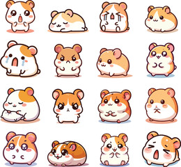 set collection cute kawaii mascot expressive hamster vector