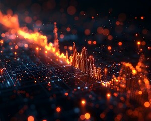 Obraz premium Glowing Financial Cityscape Visualizing Market Dynamics and Volatility in a Vibrant Nightscape