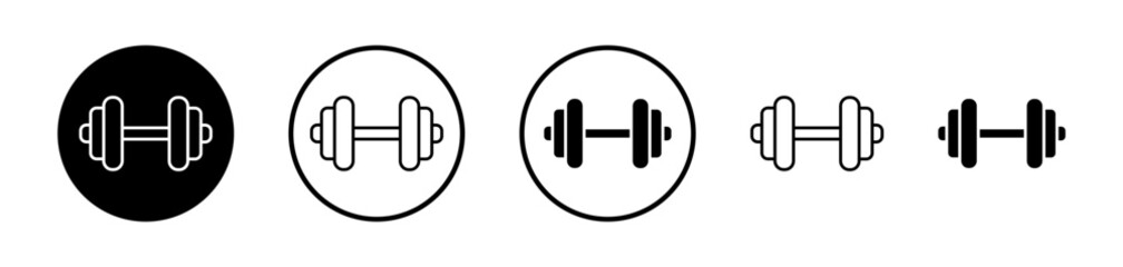 Gym Icon Set. Fitness and Exercise Equipment Including Dumbbells.