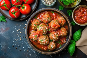 meatballs with curry on dark grey background