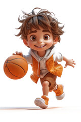 Cute Cartoon Athlete Boy Plays Basketball extreme closeup. Generative AI.