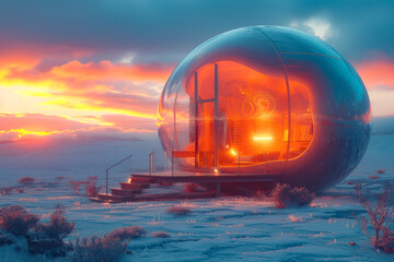 Modern Bubble House in the Natural Landscape extreme closeup. Generative AI