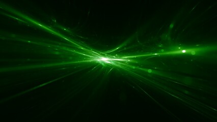 dynamische energievoll grün leuchtende Lichtstrahlen die sich im Zentrum treffen, schnell, Bewegung, Internet, modern, Technologie, Laser, Lichtquelle, Fortschritt, Wissenschaft