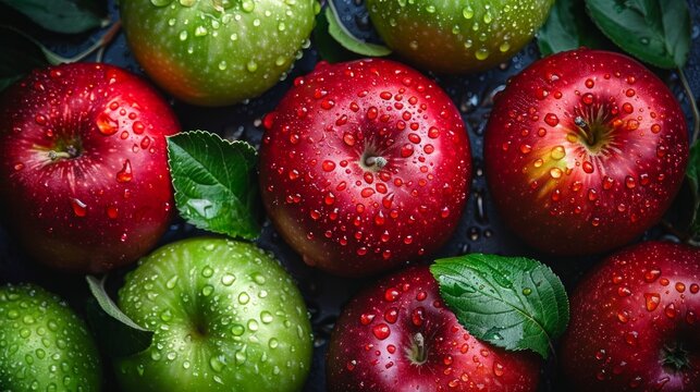 A background filled with ripe red and green apples, creating a vibrant and colorful display of delicious fruit.