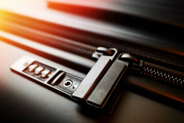 Travel suitcase zipper lock in detail backdrop