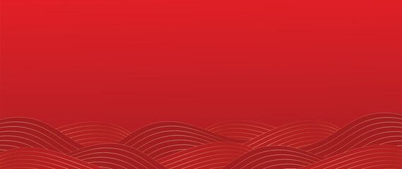 Happy Chinese new year background vector. Luxury wallpaper design with chinese sea wave on red background. Modern luxury oriental illustration for cover, banner, website, decor.