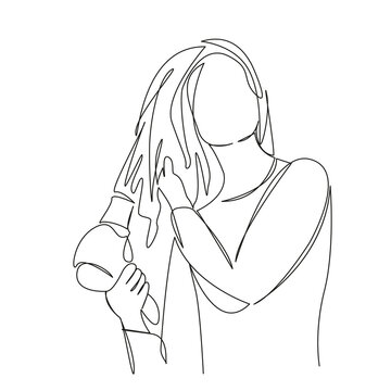 woman drying hair line art clip art preview