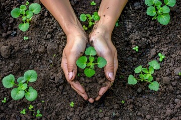 Planting trees with volunteer families for eco-friendly and corporate social responsibility campaigns. Beautiful simple AI generated image in 4K, unique. - obrazy, fototapety, plakaty