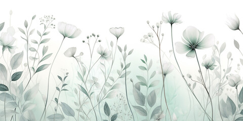 Serene mint green and silver-grey botanicals forming a calming seamless illustration.