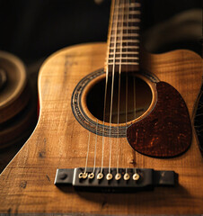 A rustic acoustic guitar. generative ai