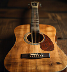 Fototapeta premium A rustic acoustic guitar. generative ai