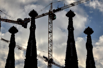Towers of the Nativity façade of the Sagrada Familia basilica on an afternoon in 2010 (Barcelona,...