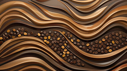 Abstract elegant wavy background on coffee theme with coffee beans