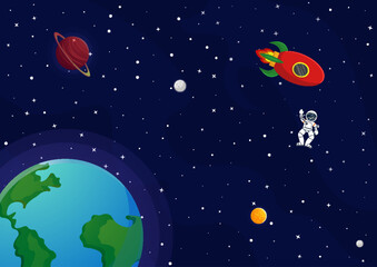 Space cartoon background. Cute design for landing