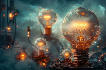 Concept of progress and innovation for technological advancements using lightbulb