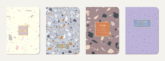 School notebook cover design. Terrazzo abstract