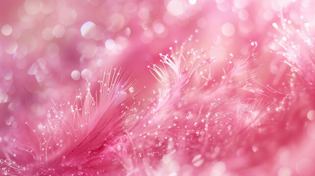 Beautiful hot pink background with feathers and sparkles