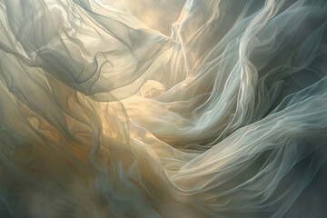 Ethereal wisps of light dancing amidst layers of translucent textures, evoking a sense of serenity and wonder.