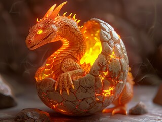 A baby dragon hatching from its egg.