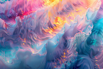 Fluid waves of iridescence cascading across a digital canvas, creating a symphony of pixelated beauty and light. - obrazy, fototapety, plakaty