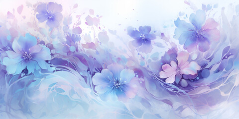 Dreamy lavender and celestial blue flowers forming an ethereal seamless illustration.