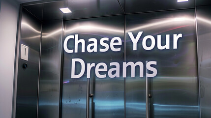 A sleek silver backdrop with the words "Chase Your Dreams" in bold, determined lettering.