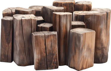 pile of old wood logs isolated.