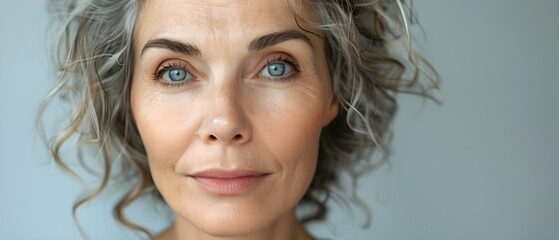 Portrait of mature woman with half smooth half aged skin. Concept Beauty Retouching, Aging Gracefully, Skin Care, Natural Beauty, Portrait Photography