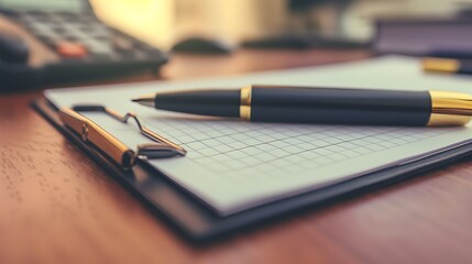 Fototapeta premium Pen Highlighting Key Stats on Dynamic Office Graph - Business Essentials and Data Analysis
