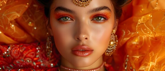Indian model with impeccable makeup showcasing beauty and facial care products. Concept Indian Model, Impeccable Makeup, Beauty Products, Facial Care, Beauty Photography