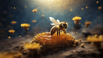 Honey bee with honey