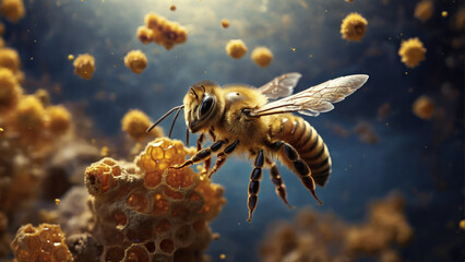Honeybee with honeycomb