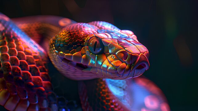 Picture of a beautiful, dreamlike snake, wild animal, close up of a snake