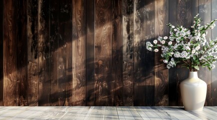 background wooden and pot of flower, for banner
