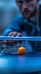 Close-up action shot of a table tennis player. Perfect for ping pong banners or tennis equipment packaging designs.