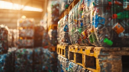 stack of sorted plastic bottles and containers ready for recycling processing, promoting closed-loop manufacturing practices.