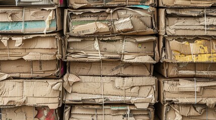 stack of flattened cardboard boxes ready for recycling, showcasing efficient waste management practices in a commercial setting.