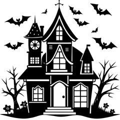 Halloween house on white background