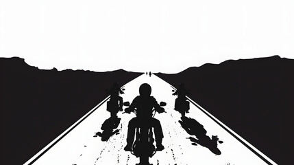 Silhouette of Motorcycles Cruising Along a Desert Highway