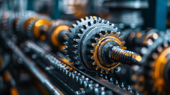 A close up of a gear train with a worm gear.