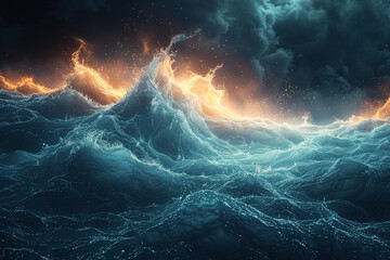 Luminescent waves of energy rippling through a digital ocean, casting an otherworldly glow upon the depths below.