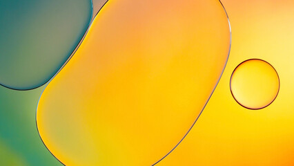 macrophotography of oil and water on gradient yellow to orange abstract background