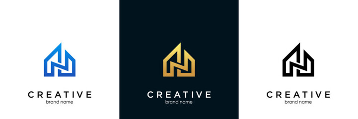 initial letter N logo design real estate concept. Letter N building logo template