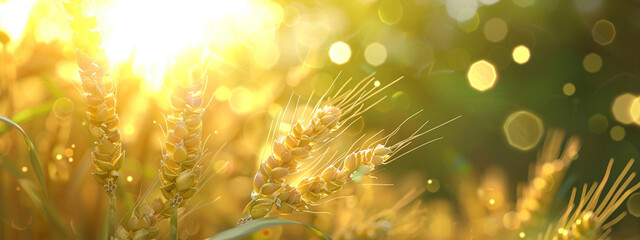 Fields of tranquility: isolated wheat ears and green abstract backgrounds...Soft bokeh illuminates isolated wheat ears in motion.